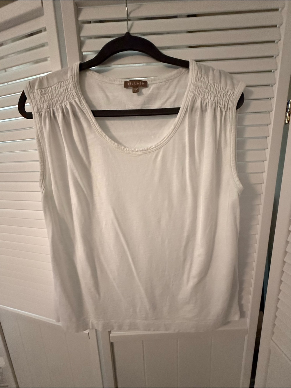 Lilla P White Scoop Neck Sleeveless Tank with Smocked Shoulders